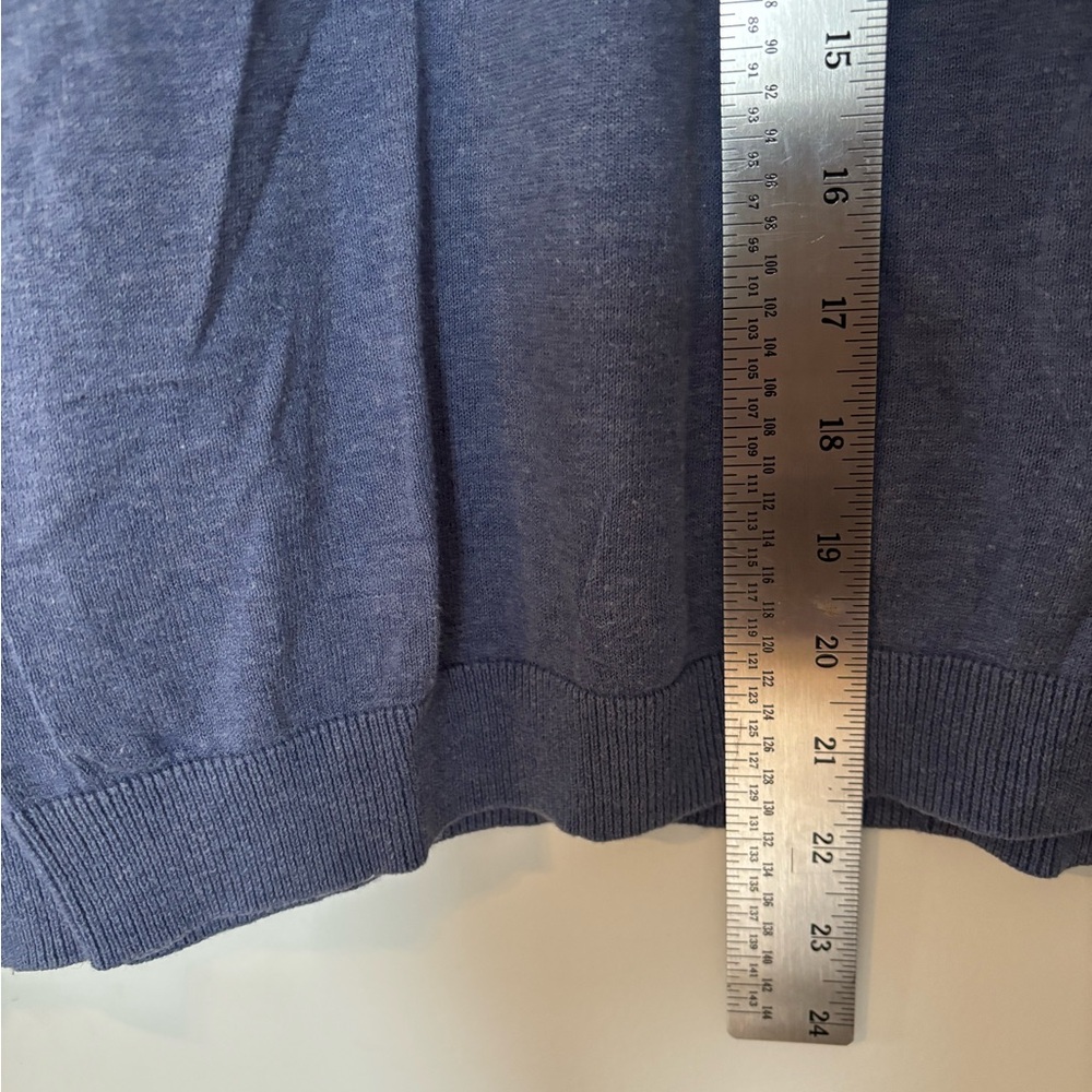 Sandwich Blue Crewneck Sweater with Pastel Sleeve Stripes - Size Large - Picture 6 of 6